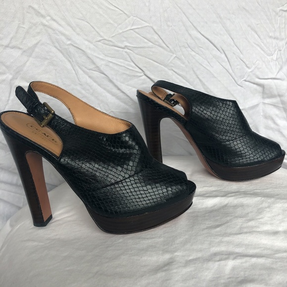 Coach Embossed Leather Open Toe Booties - Picture 3 of 7